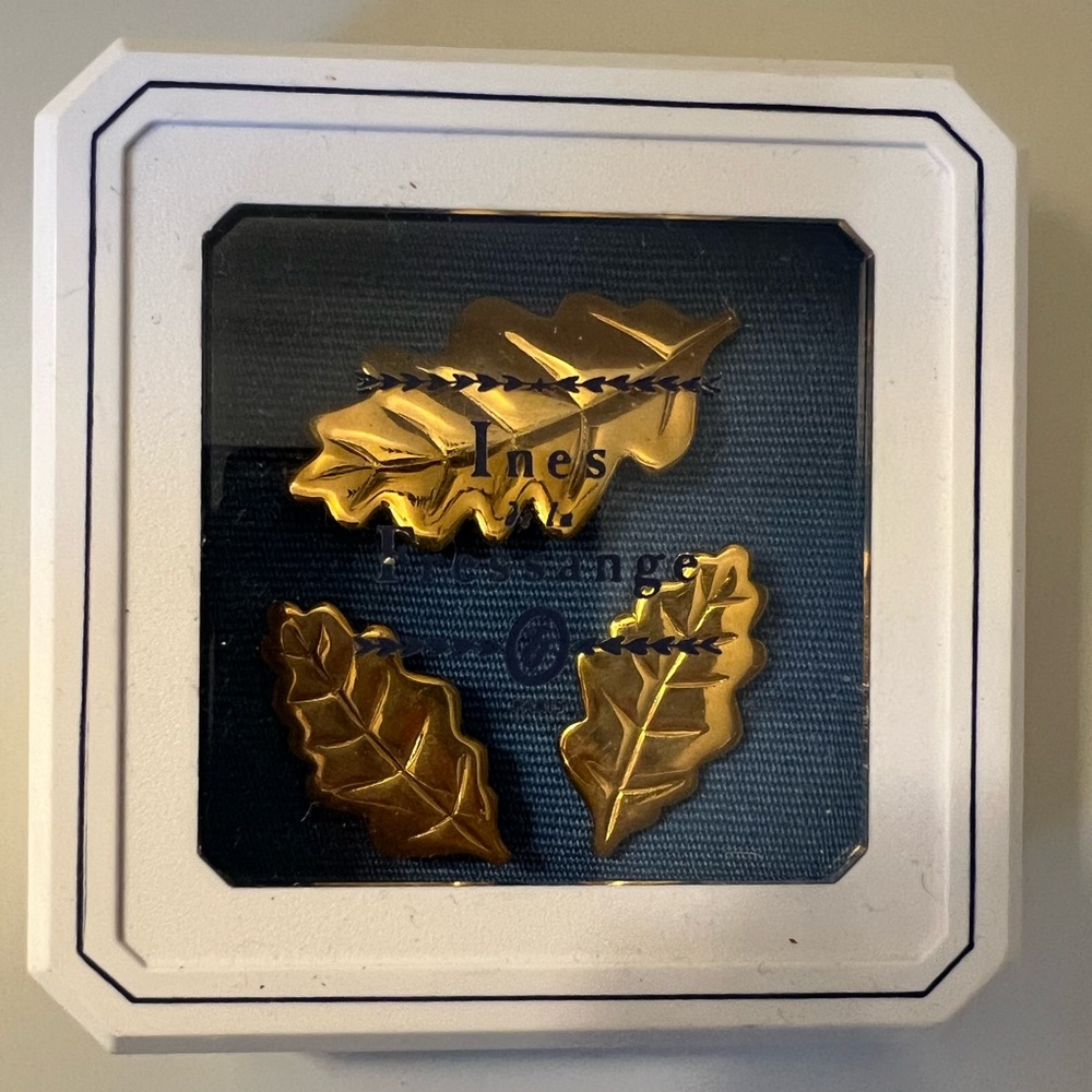 Vintage Ines De la Fressange Gold Leaf Brooch Pins